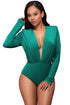 Emerald Green Long Sleeve Plunging V Neck Bodysuit